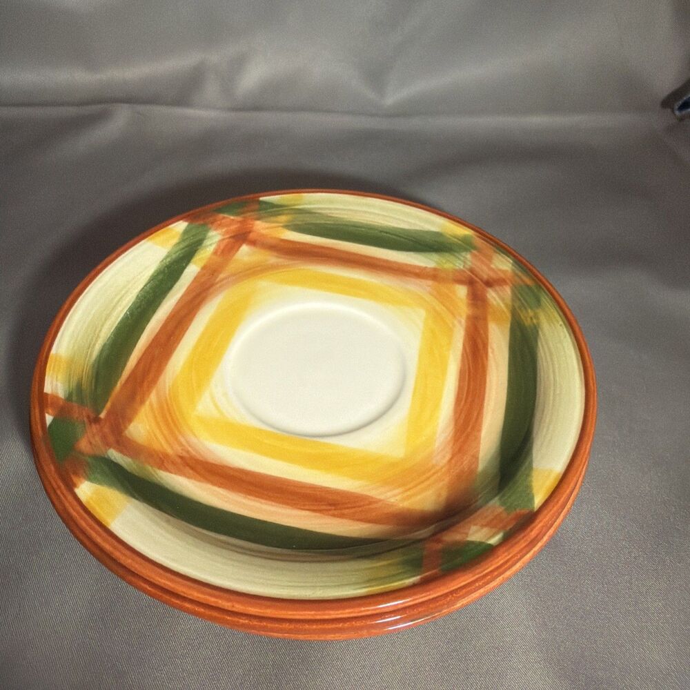 3 Vernonware Homespun Saucers  MCM Plaid California Pottery Replacements